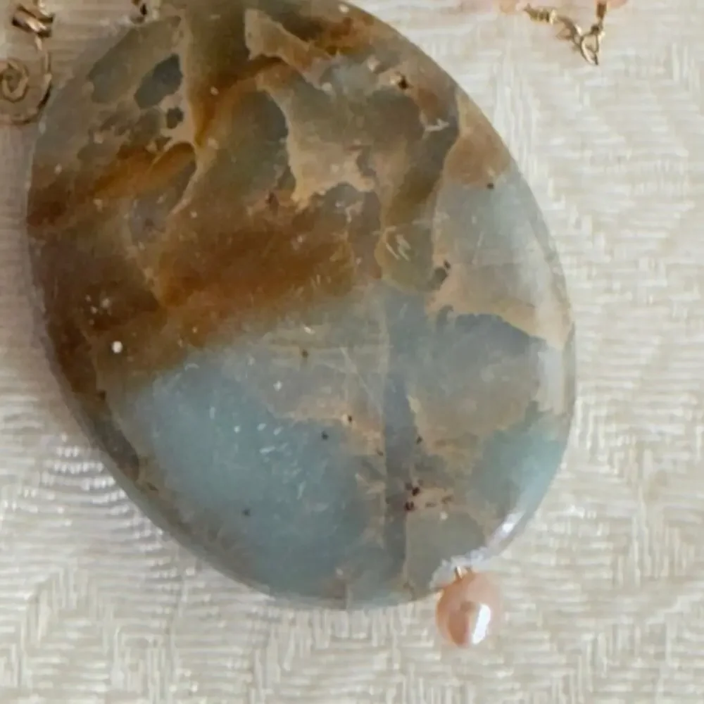 26” Fresh Water Pearls Copper Wire Ocean Jasper Necklace Estate Find Pink Gray
